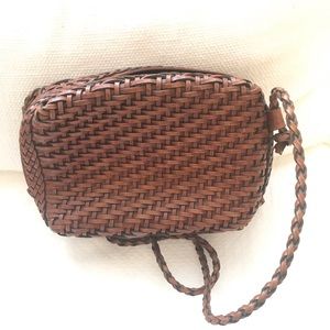 Woven leather cross body bag